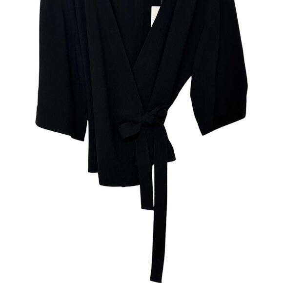 NWT Theory Black Long-Sleeve Wrap V-neck Blouse Top (L) - Picture 3 of 14
